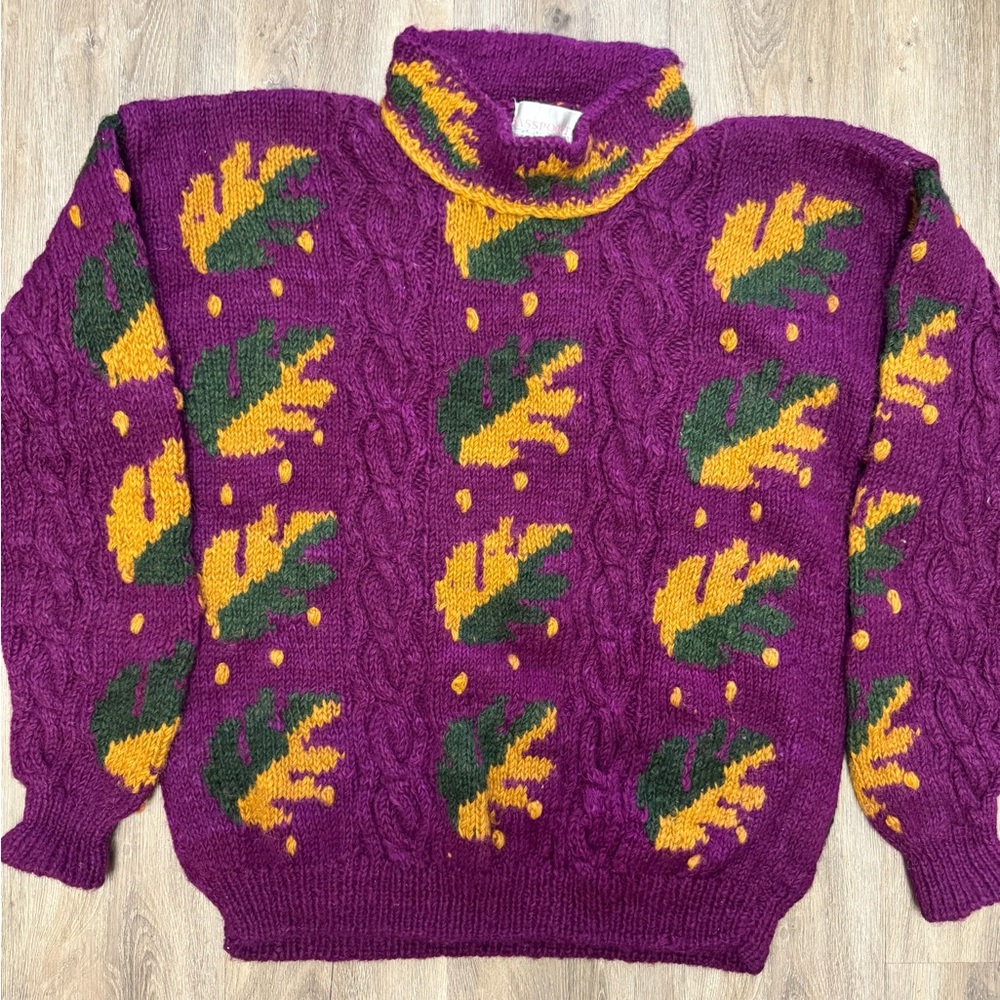 Vintage Passport‎ Wool Cable Knit Sweater Abstract Pattern